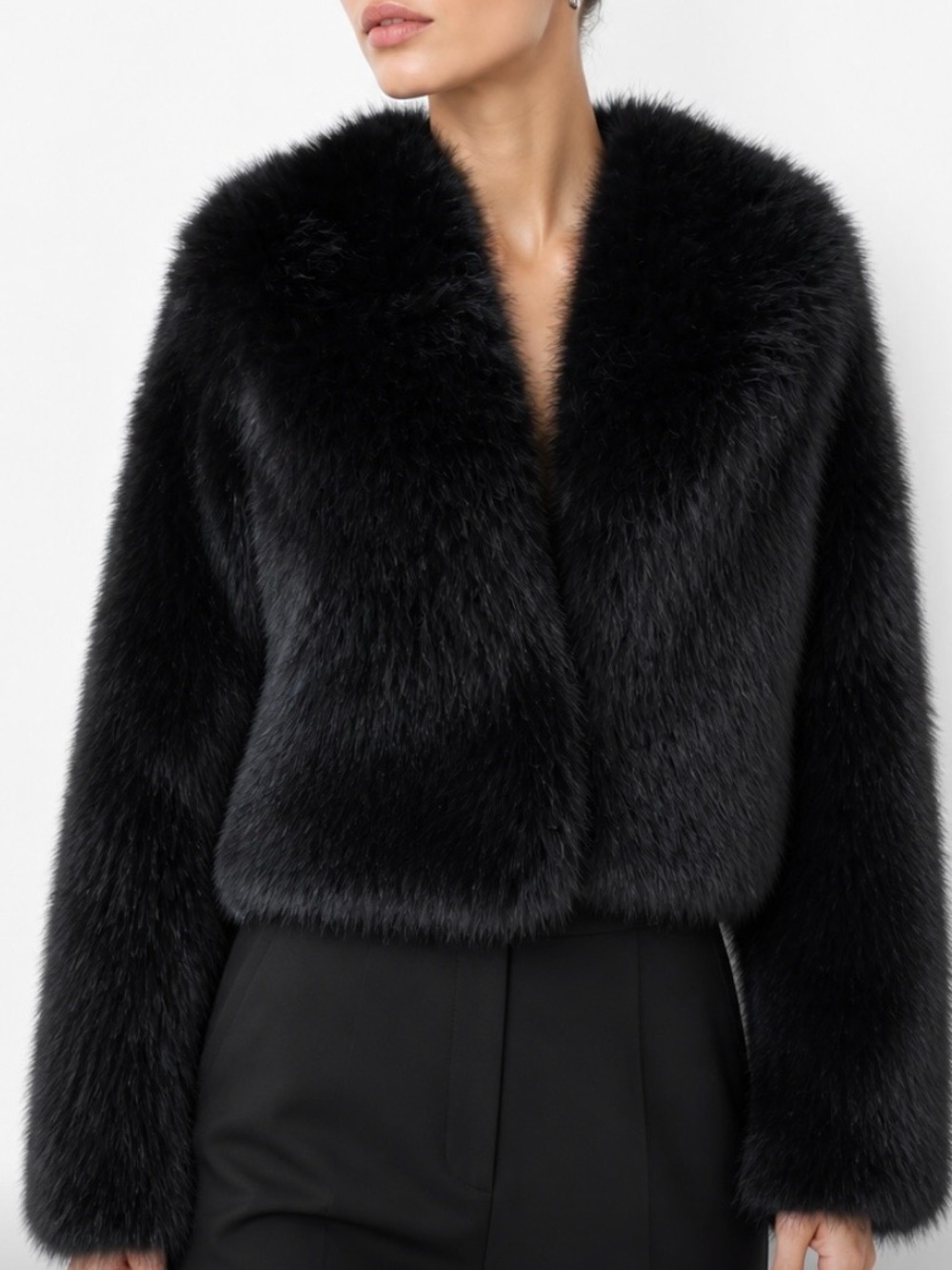 ZARA Black Faux Fur Cropped Jacket Size XS